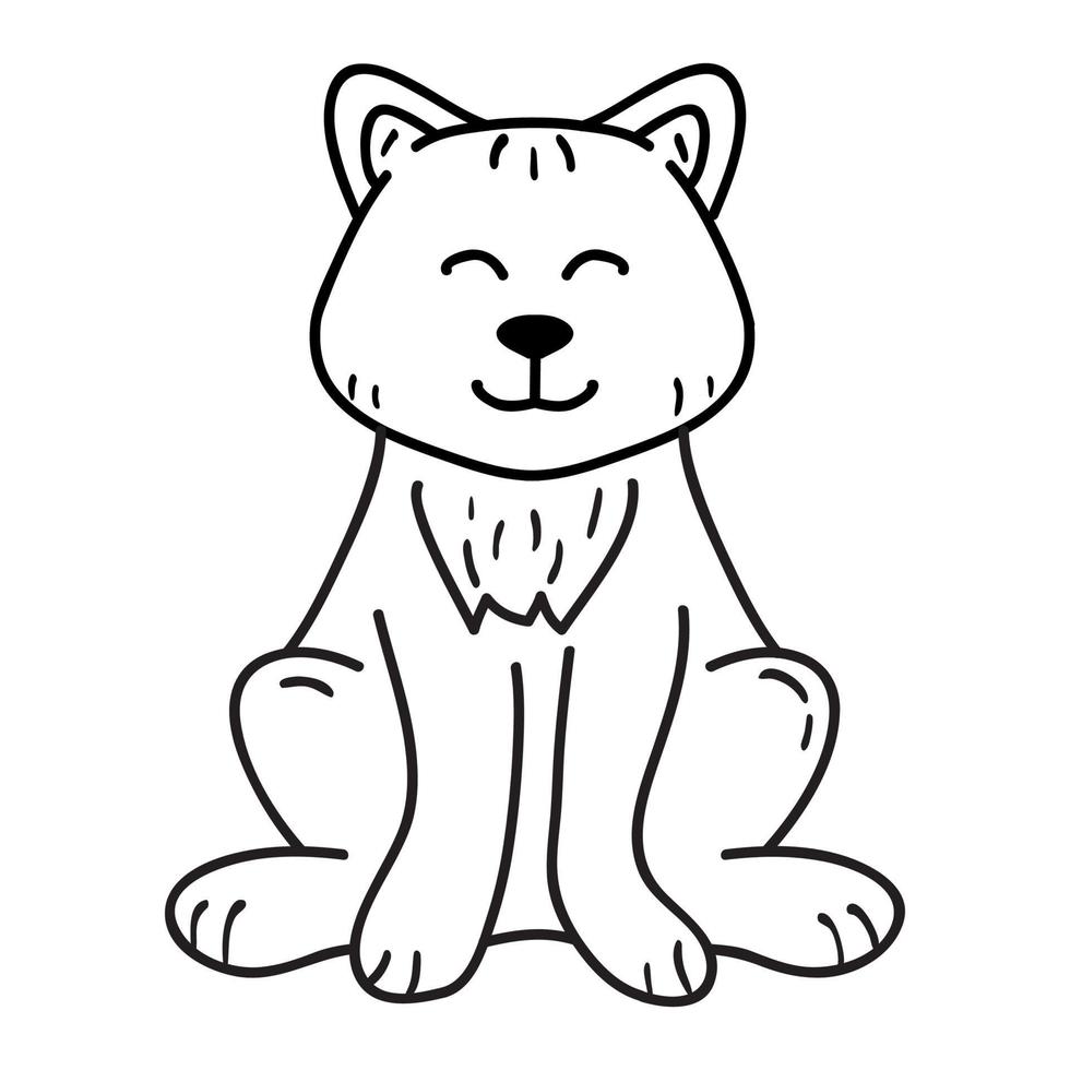 Akita Inu is a breed of dog sit.Outline dog face icon.Isolated illustration.Doodle sketch style vector.Cute kawaii puppy.Cute pet animal. vector