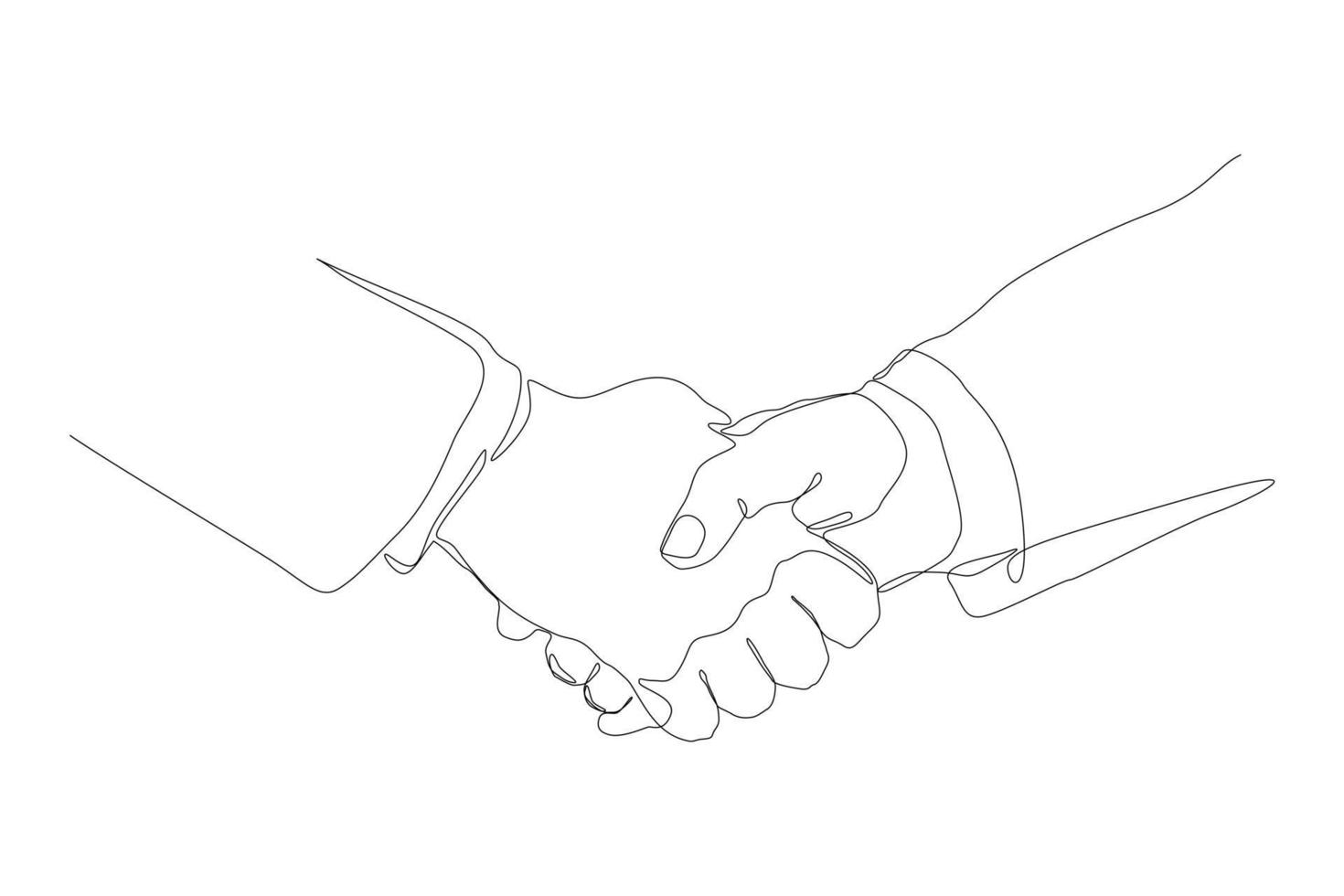 Continuous one line drawing design vector illustration of business man handshake on white background