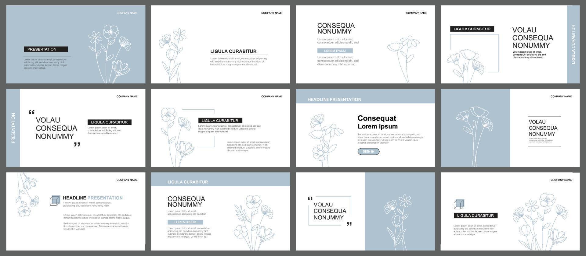 Presentation and slide layout background. Design blue pastel leaves and flower template. Use for keynote, presentation, slide, leaflet, advertising, template. vector