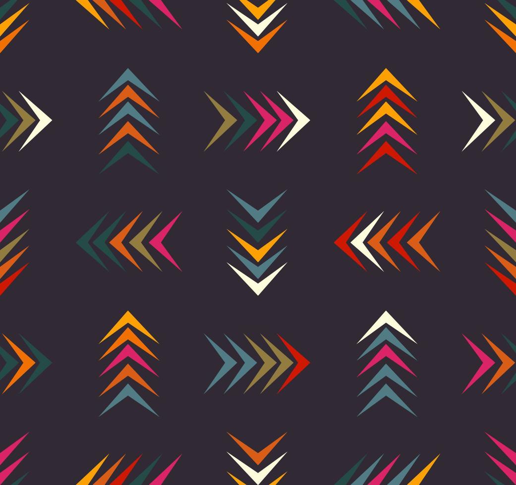 Small geometric chevron herringbone shape seamless pattern on black background. Ethnic tribal random color design. Use for fabric, textile, interior decoration elements, upholstery, wrapping. vector