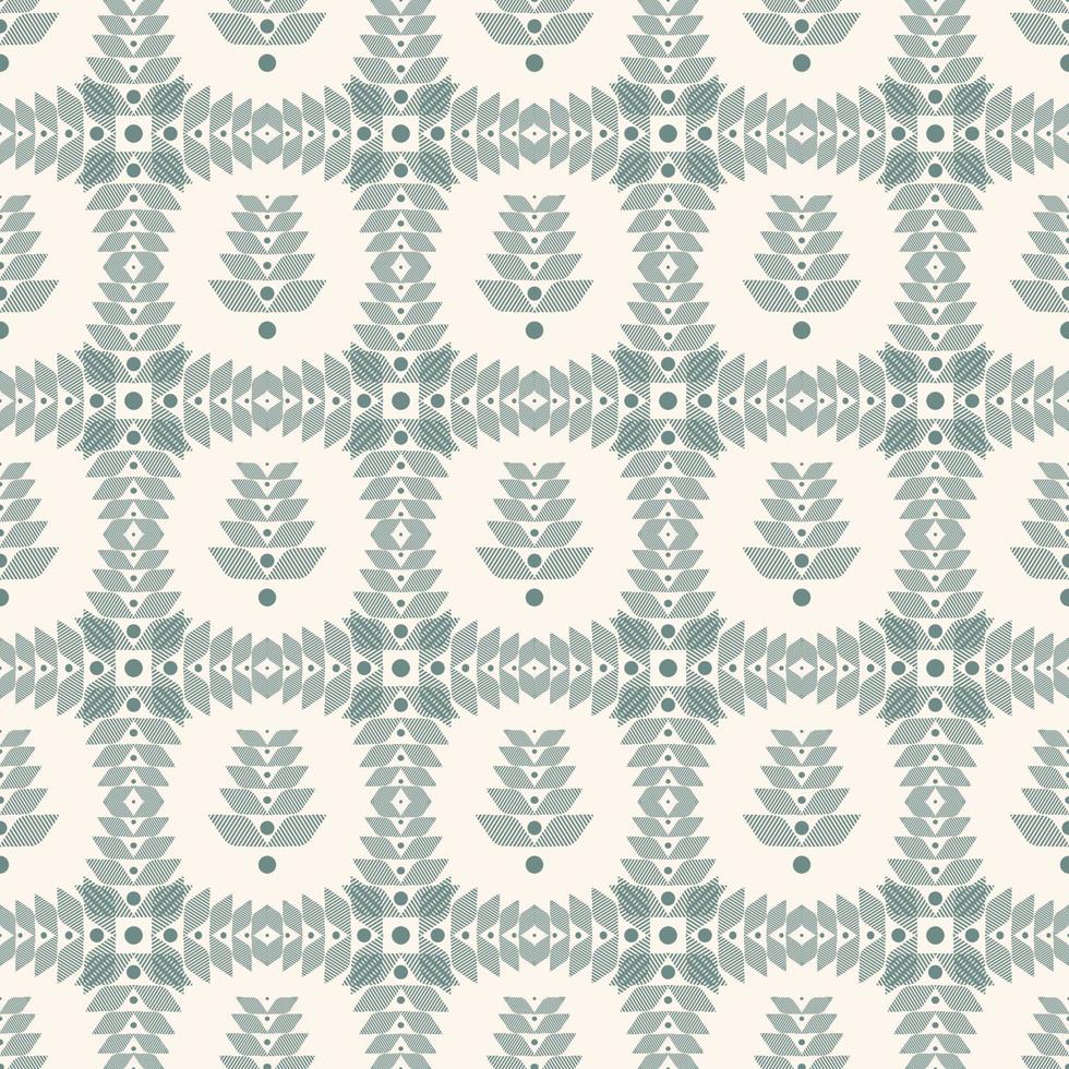 vector abstracto geométrico étnico flor verde forma tartán plaid patrón sin costuras sobre fondo blanco crema. estilo escandinavo nórdico. uso para tela, elementos de decoración de interiores, envoltura.