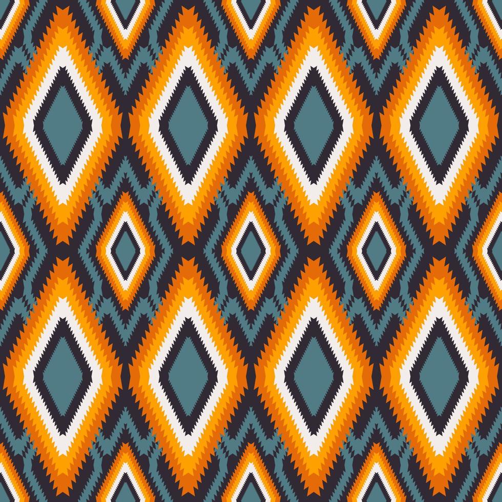 Vector colorful ethnic tribal aztec traditional rhombus zig zag shape seamless pattern on black background. Use for fabric, textile, interior decoration elements, upholstery, wrapping.