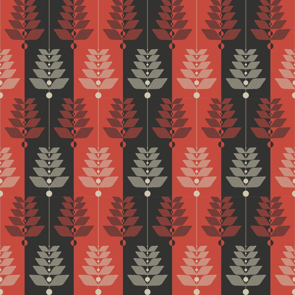 Modern red-black stripes color ethnic flower shape seamless pattern background. Scandinavian nordic style. Use for fabric, textile, interior decoration elements, upholstery, wrapping. vector