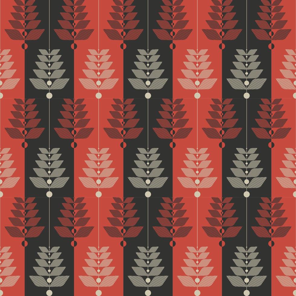 Modern red-black stripes color ethnic flower shape seamless pattern background. Scandinavian nordic style. Use for fabric, textile, interior decoration elements, upholstery, wrapping. vector