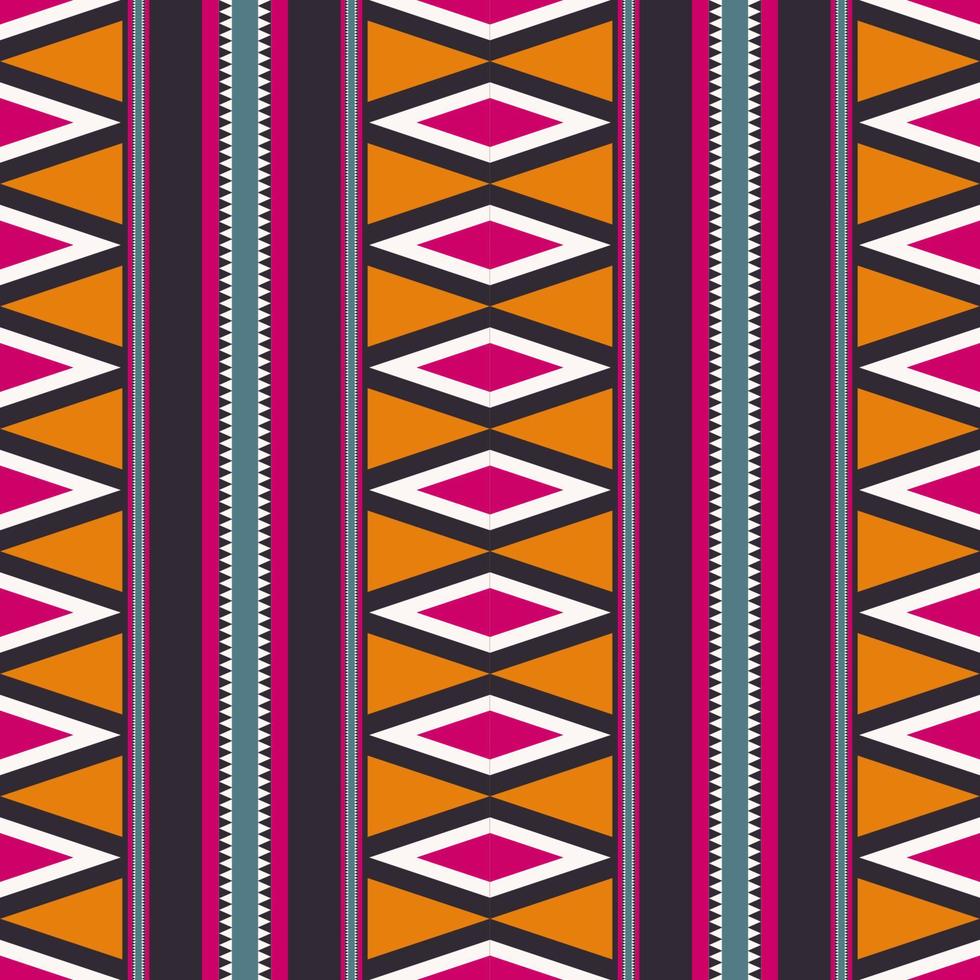 Ethnic tribal colorful stripes African aztec geometric shape seamless pattern on black background. Use for fabric, textile, interior decoration elements, upholstery, wrapping. vector