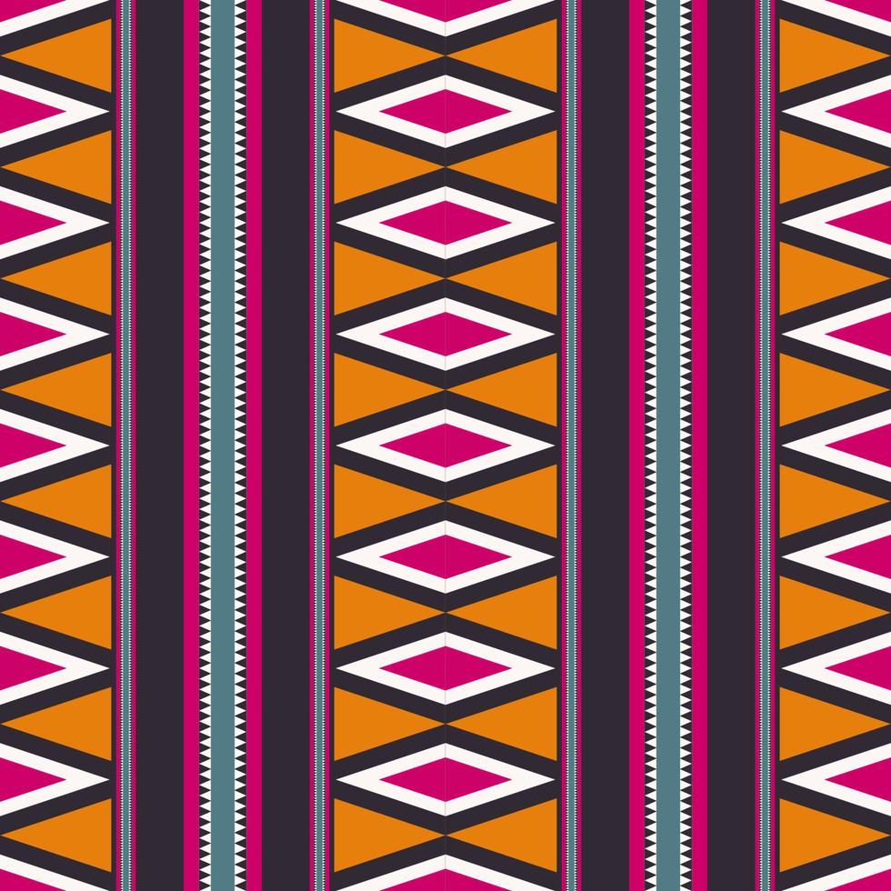 rayas de colores tribales étnicas patrón sin costuras de forma geométrica azteca africana sobre fondo negro. uso para telas, textiles, elementos de decoración de interiores, tapicería, envoltura. vector