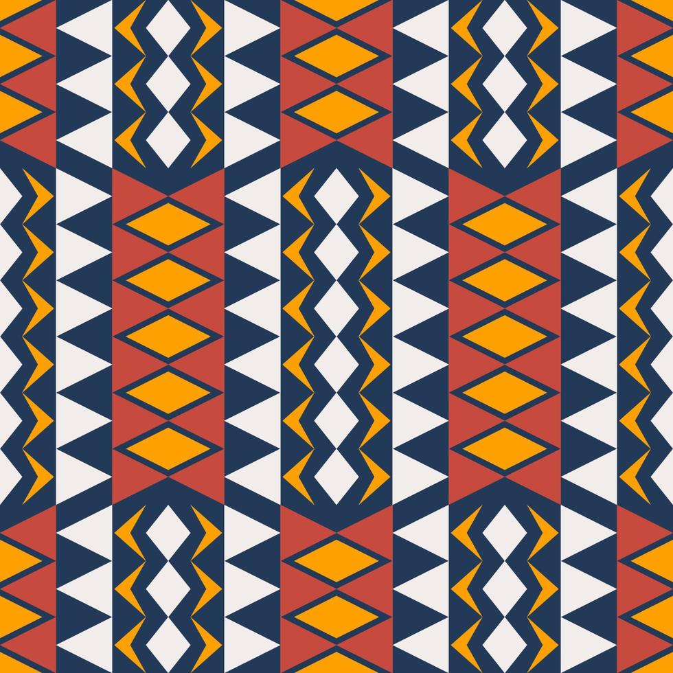 Colorful ethnic geometric shape seamless pattern on navy blue background. Use for fabric, textile, interior decoration elements, upholstery, wrapping. vector