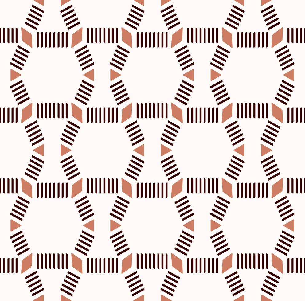 Ethnic African brown color embroidery, knit, weave geometric shape seamless pattern on white cream background. Use for fabric, textile, interior decoration elements, upholstery, wrapping. vector