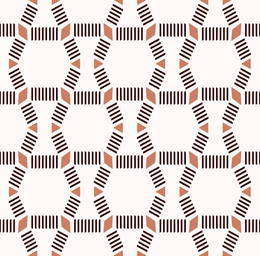 Ethnic African brown color embroidery, knit, weave geometric shape seamless pattern on white cream background. Use for fabric, textile, interior decoration elements, upholstery, wrapping. vector