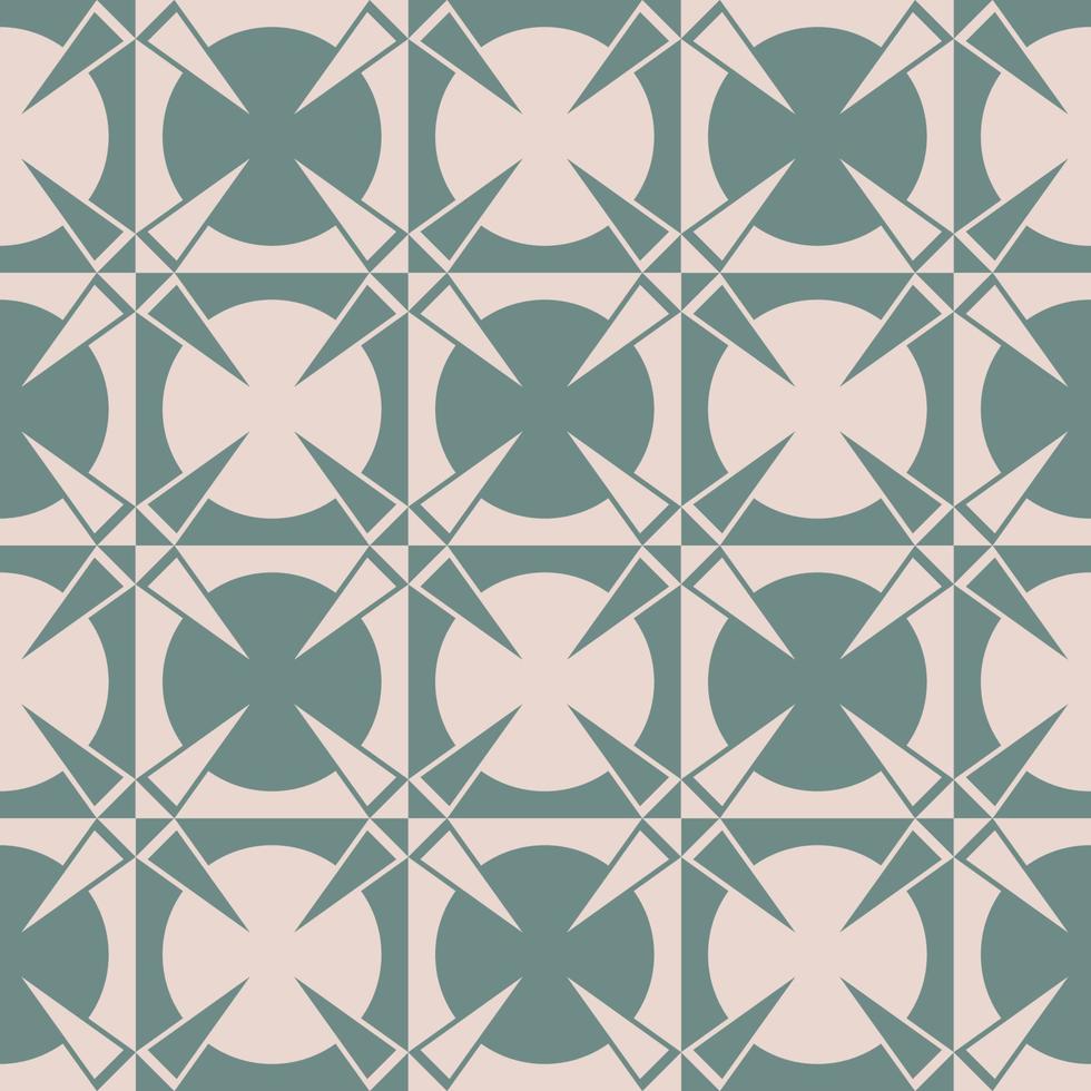 Retro ethnic brown-green color geometric checkered circle background with triangle star shape seamless pattern. Use for fabric, interior decoration elements, wrapping. vector