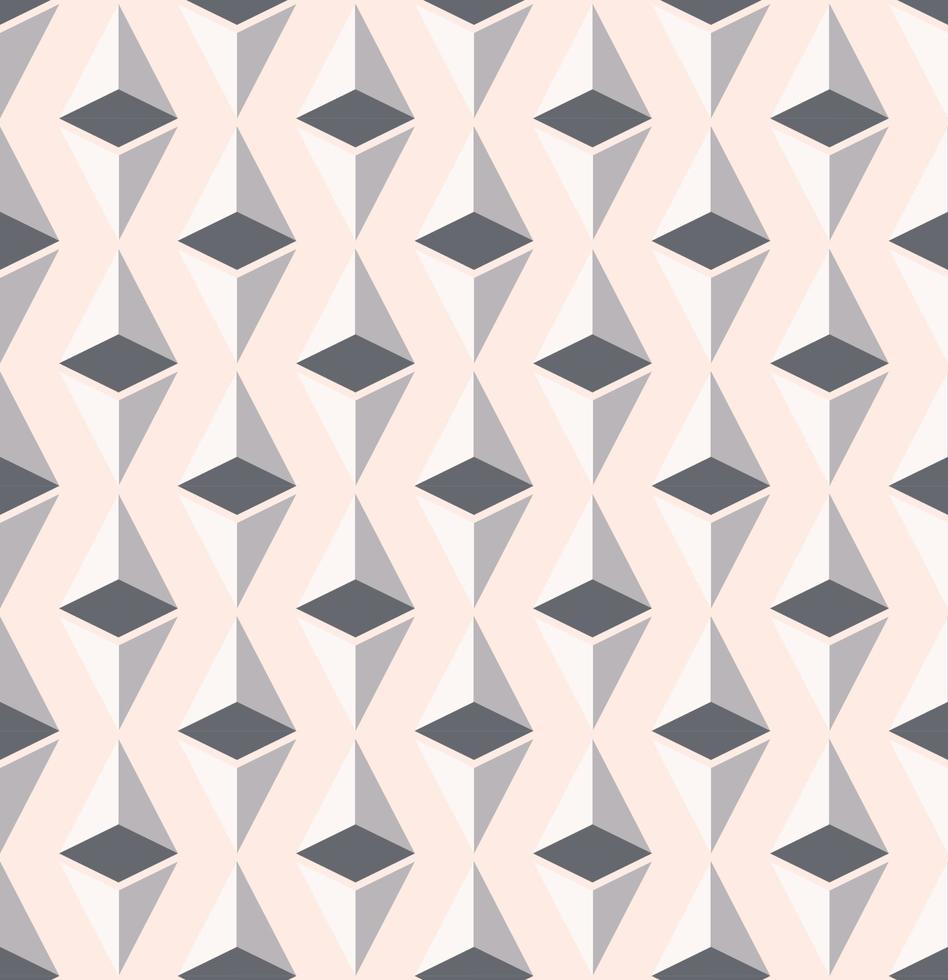 Modern cream grey geometric triangular prism or 3d diamond rhombus shape seamless pattern background. Use for fabric, interior decoration elements, wrapping. vector