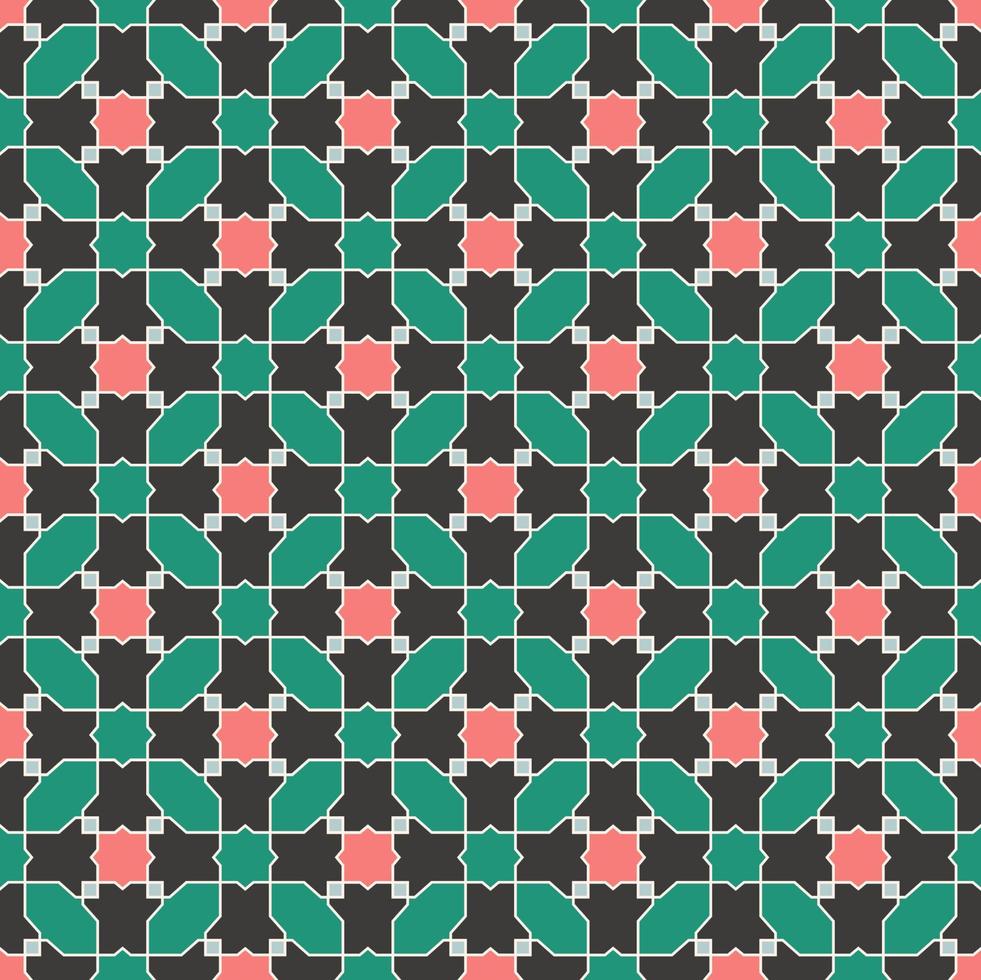 Islamic persian star geometric seamless pattern ethnic red - green color design background. Use for fabric, textile, interior decoration elements, upholstery, wrapping. vector