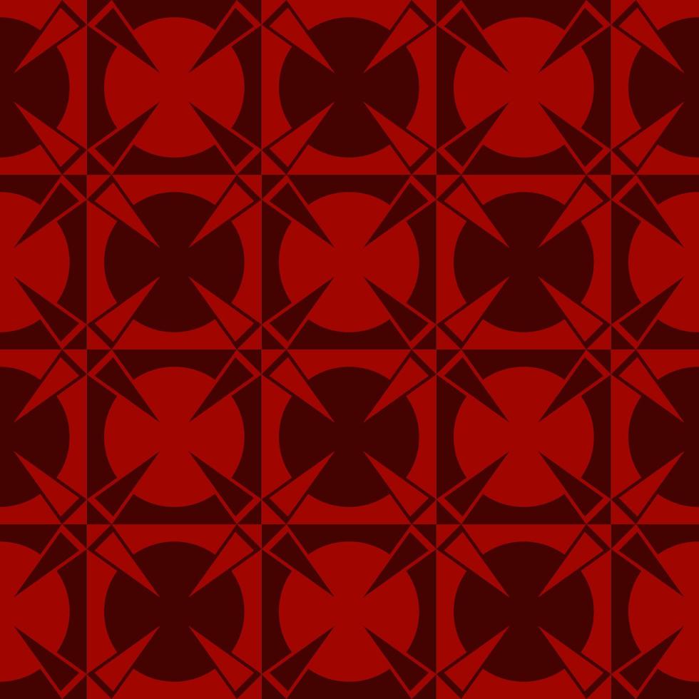 Modern abstract red monochrome color geometric checkered circle background with triangle star shape seamless pattern. Use for fabric, interior decoration elements, upholstery, wrapping. vector
