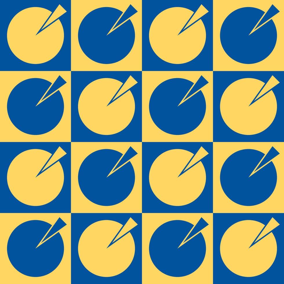 Modern abstract yellow-blue colorful geometric checkered circle triangle shape seamless pattern background. Use for fabric, interior decoration elements, wrapping. vector