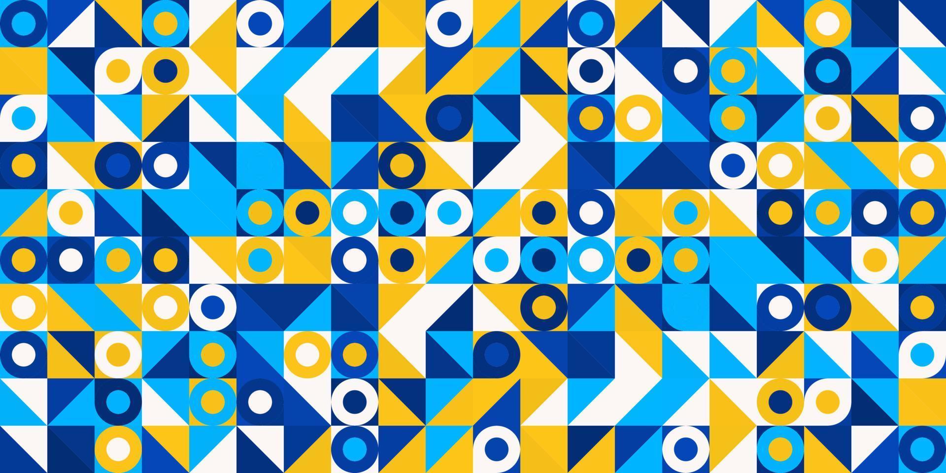 Abstract small random geometric shape colorful blue-yellow trendy seamless pattern background. Use for cover, business template, interior decoration elements. vector