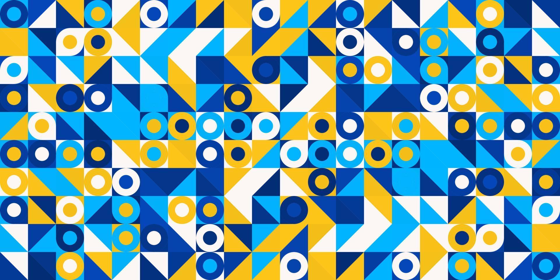 Abstract small random geometric shape colorful blue-yellow trendy seamless pattern background. Use for cover, business template, interior decoration elements. vector