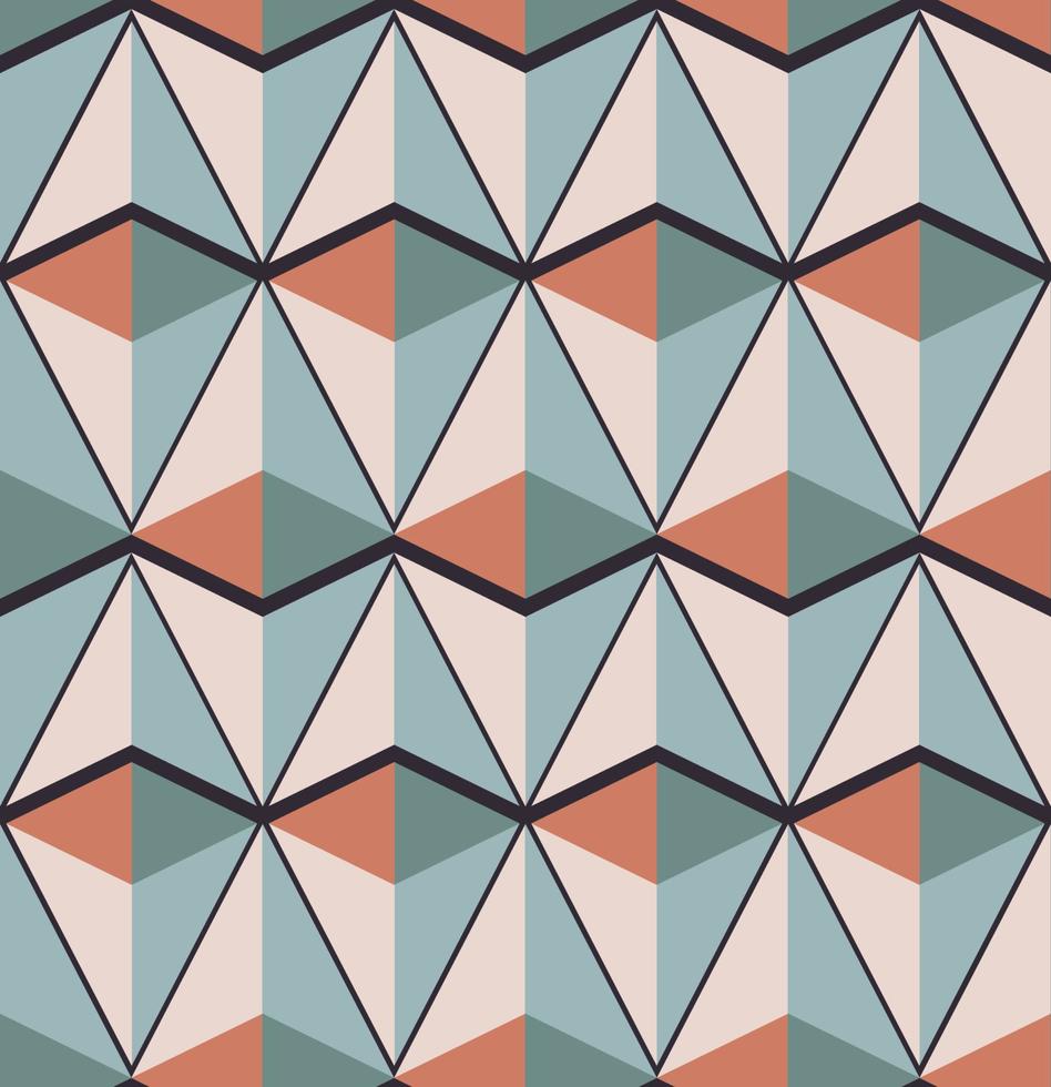 retro vintage marrón-verde color abstracto geométrico forma triangular sin costuras patrón de fondo. uso para tela, elementos de decoración de interiores, envoltura. vector