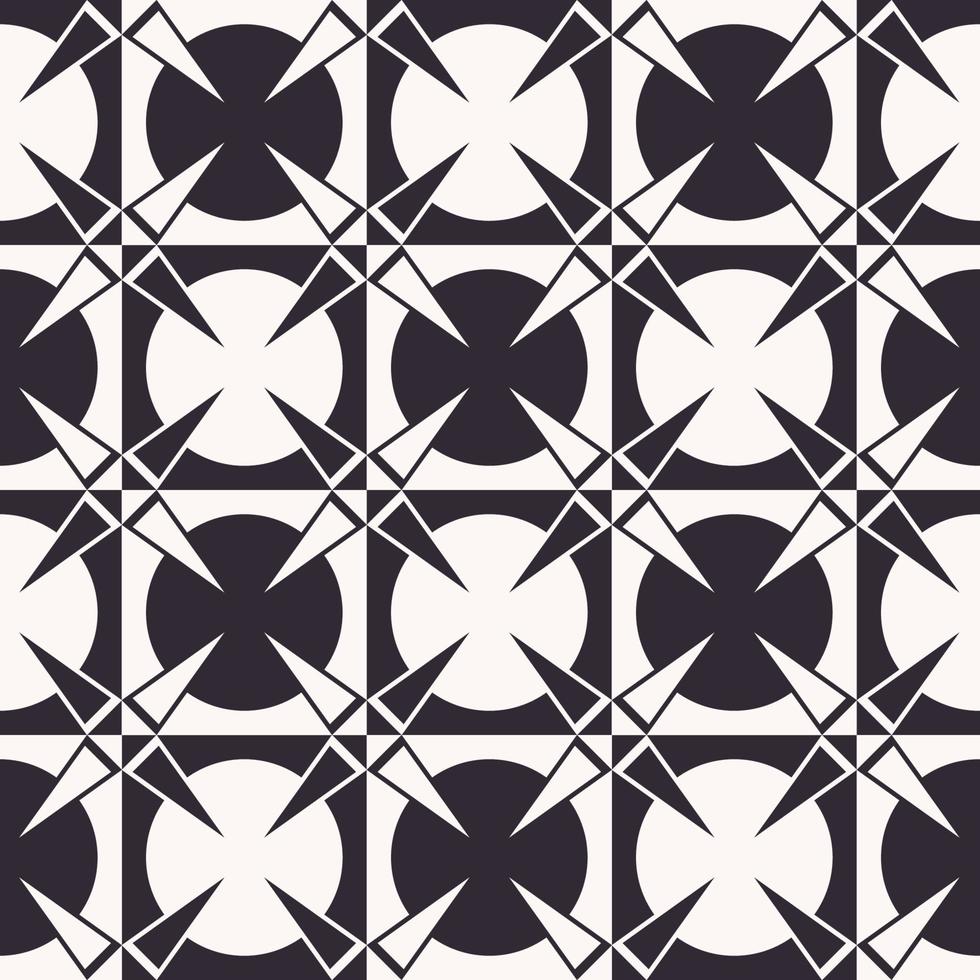 Abstract black and white monochrome color geometric checkered circle background with triangle star shape seamless pattern. Use for fabric, interior decoration elements, wrapping. vector