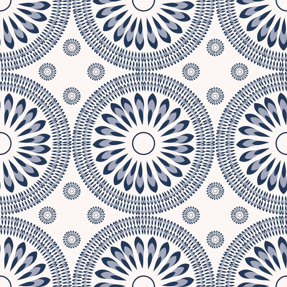 Oriental ethnic circle flower shape blue color seamless pattern background. Use for fabric, textile, interior decoration elements, upholstery. vector