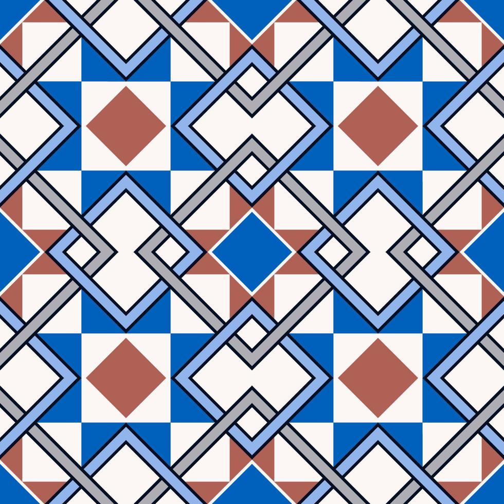 fondo de patrón sin costuras de forma superpuesta cuadrada a cuadros geométricos. diseño retro de color azul persa marroquí étnico. uso para elementos de decoración de interiores del hogar. vector