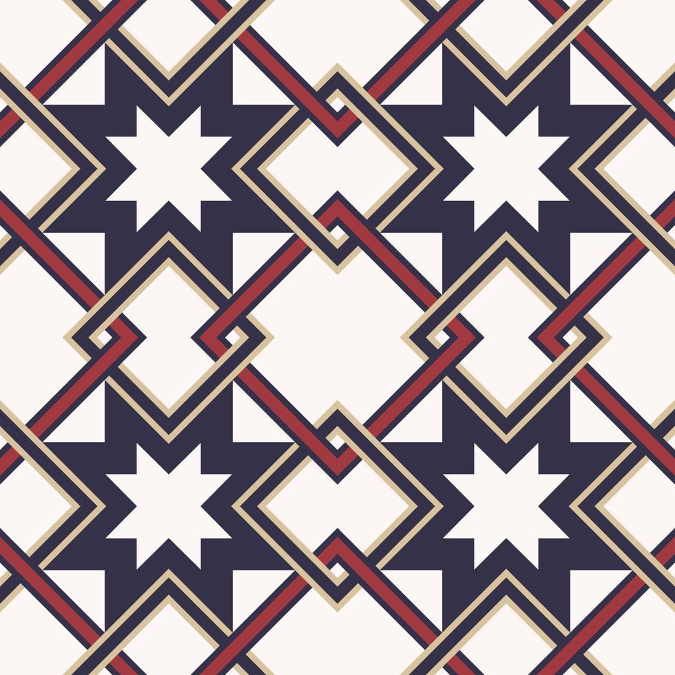 Contemporary color abstract Islamic geometric star square overlapping shape seamless pattern background. Use for fabric, textile, interior decoration elements, wrapping. vector