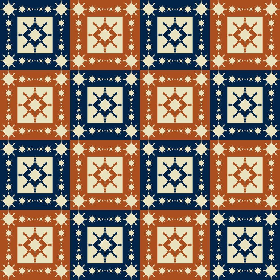 Fondo de patrón sin costuras de forma cuadrada de copo de nieve nórdico de color tradicional étnico. uso para telas, textiles, elementos de decoración de interiores, tapicería, envoltura. vector