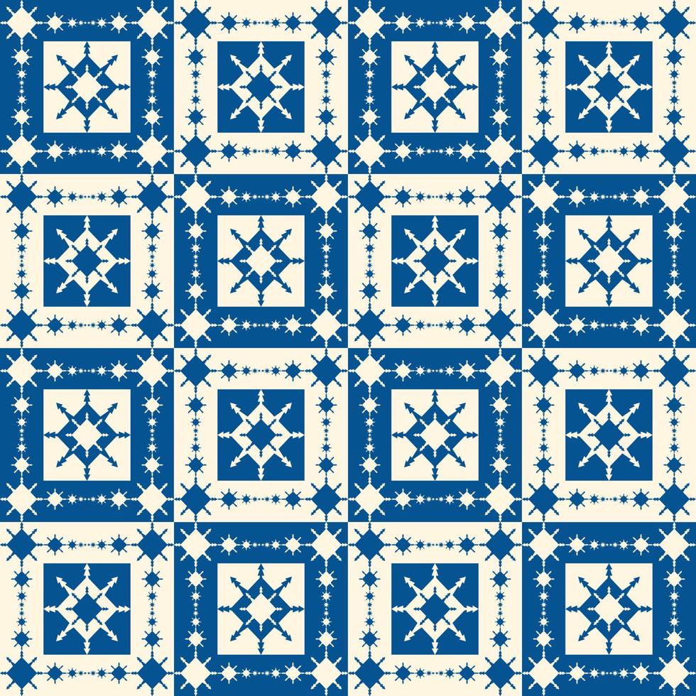 Blue-white traditional color Nordic snowflake square shape seamless pattern background. use for fabric, textile, interior decoration elements, upholstery, wrapping. vector