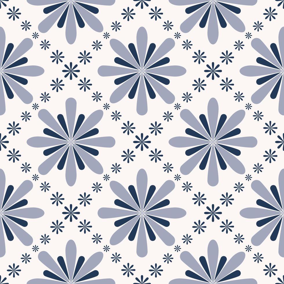 Blue color geometric floral shape seamless background. Simple ethnic peranakan or Sino portuguese pattern design. Use for fabric, textile, interior decoration elements, wrapping. vector