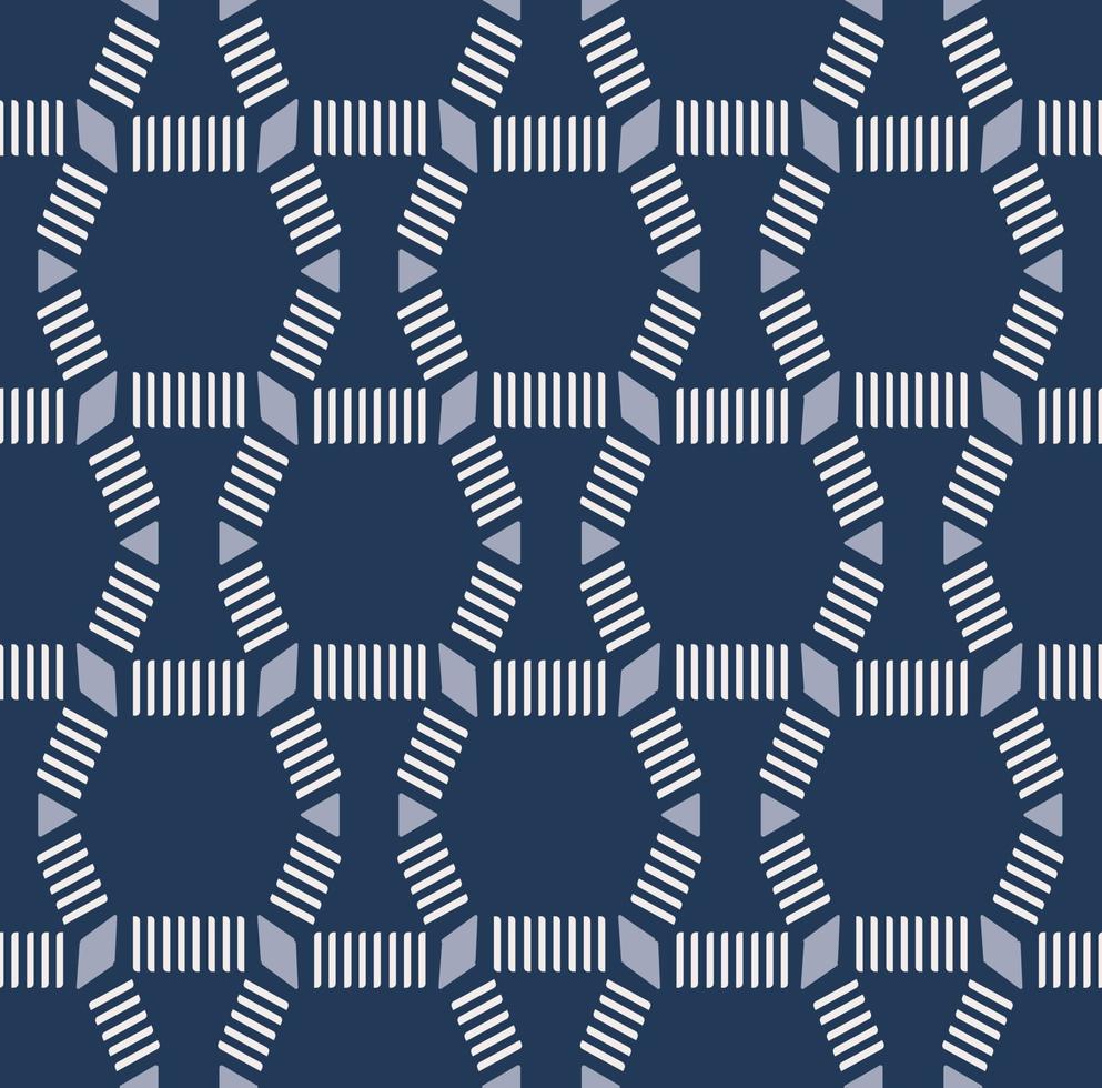 Ethnic African blue color embroidery, knit, weave geometric shape seamless pattern background. Use for fabric, textile, interior decoration elements, upholstery, wrapping. vector