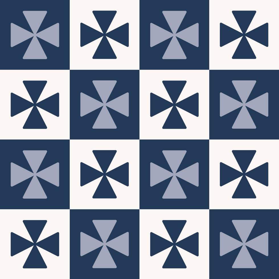 Checkered square random blue-white color simple geometric shape seamless background. Ethnic small mosaic or tile pattern. Use for fabric, interior decoration elements, wrapping. vector