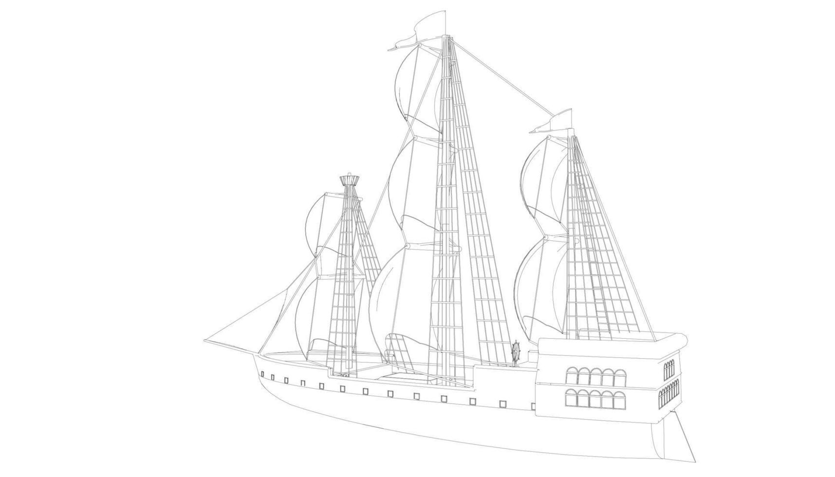 lineart style classic sailboat vector