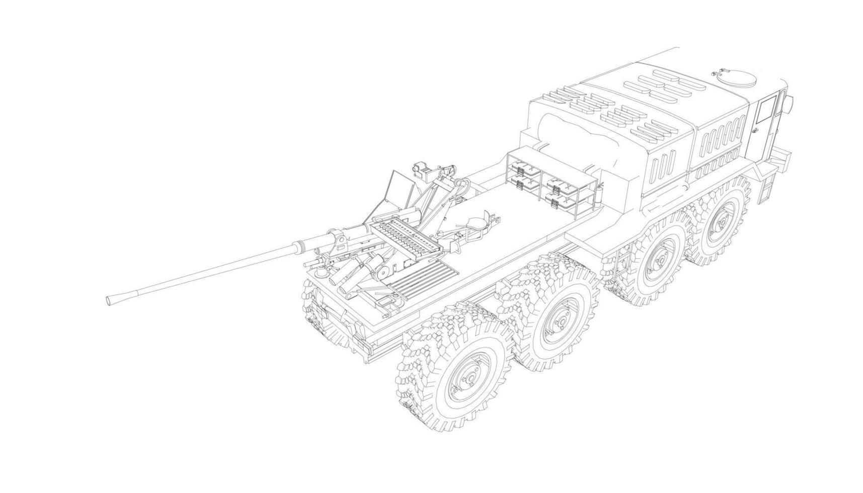 line art of destroyer tank vector