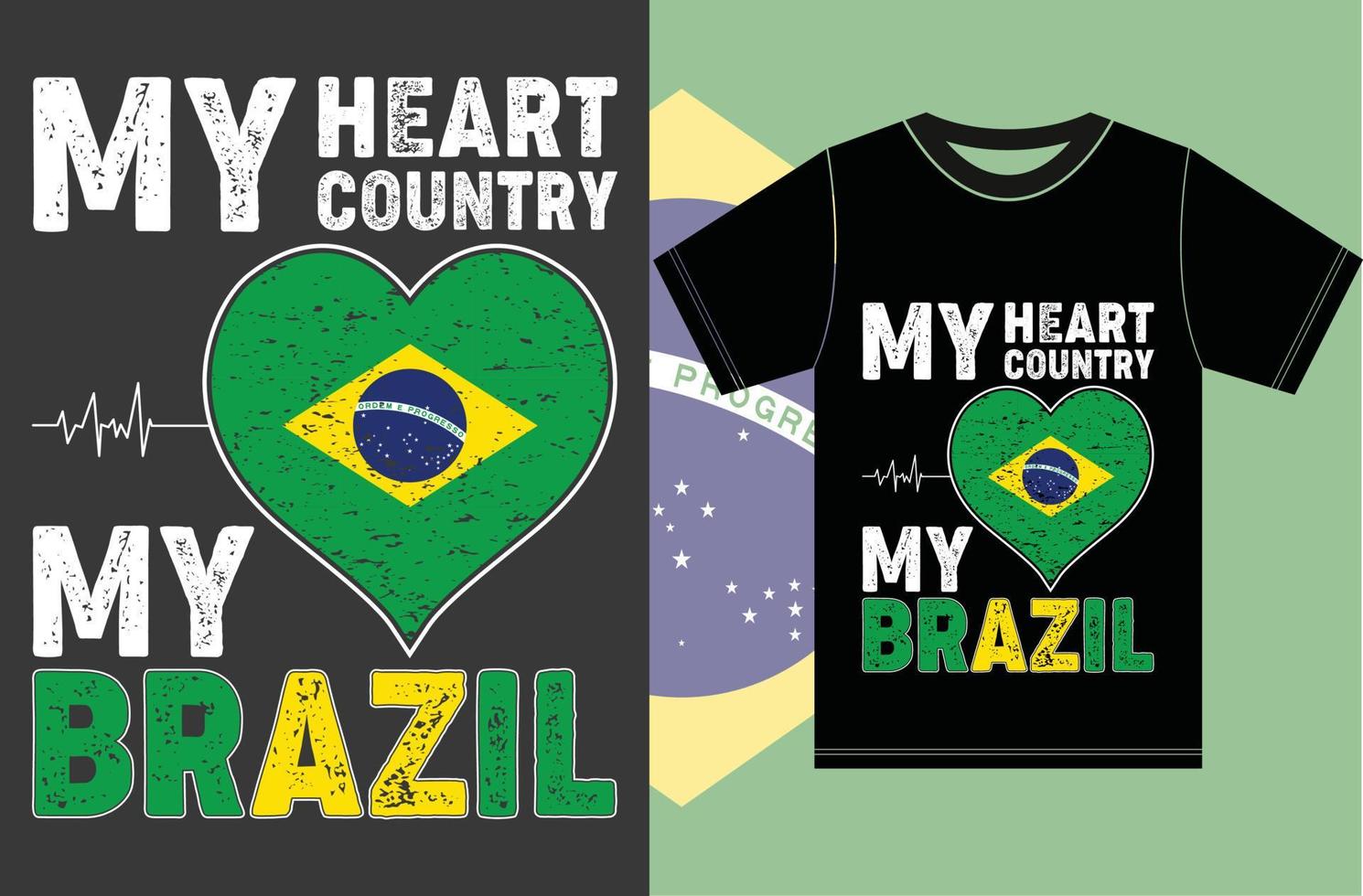 mi corazón, mi país, mi diseño de camiseta de bandera de brasil.brasil vector