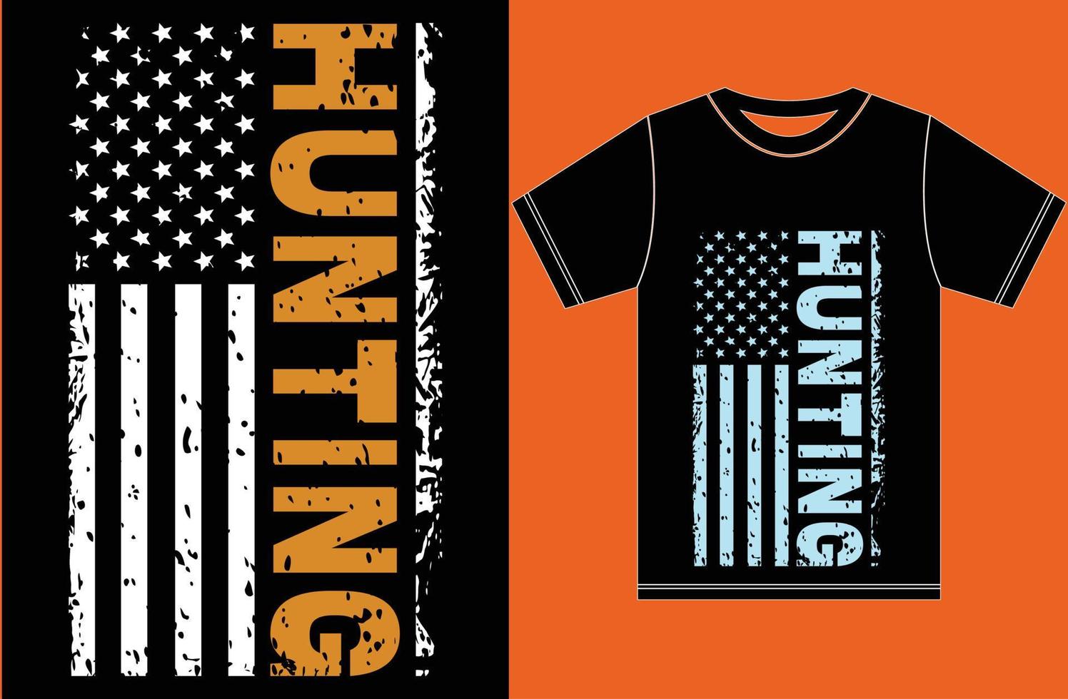 American Flag With Hunting T shirt. vector