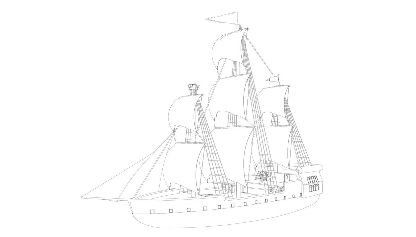 lineart style classic sailboat vector