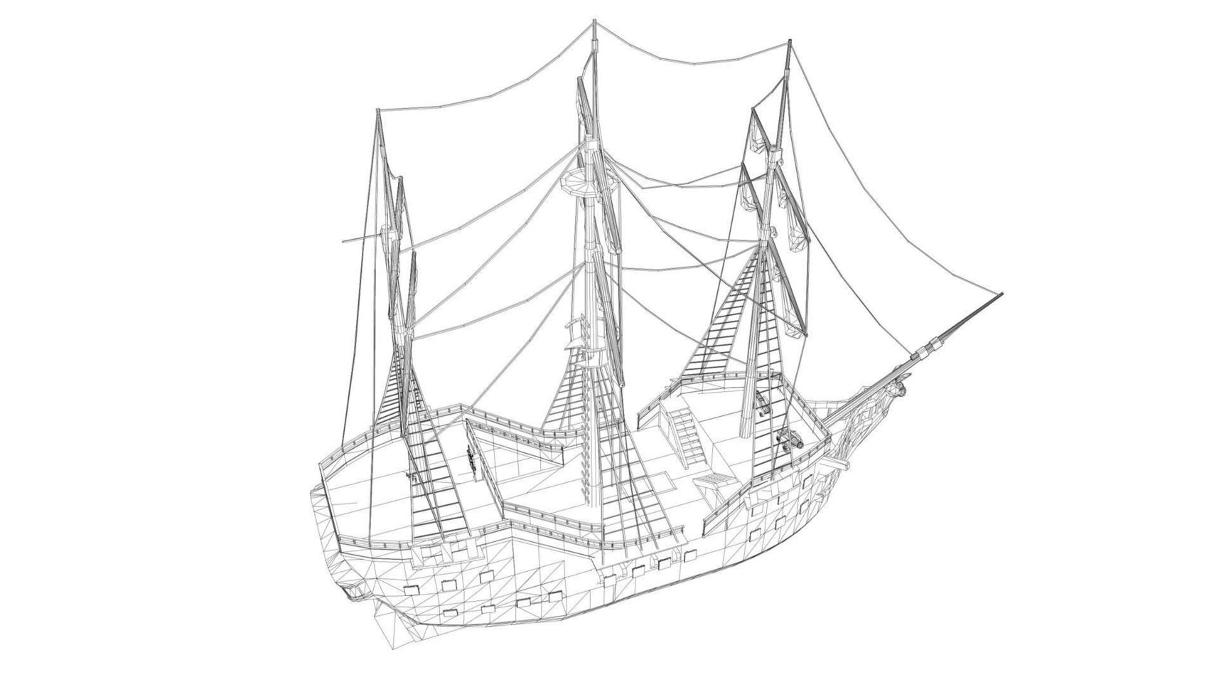 lineart style classic sailboat vector