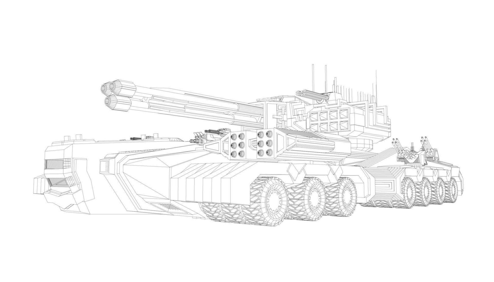 line art of destroyer tank vector