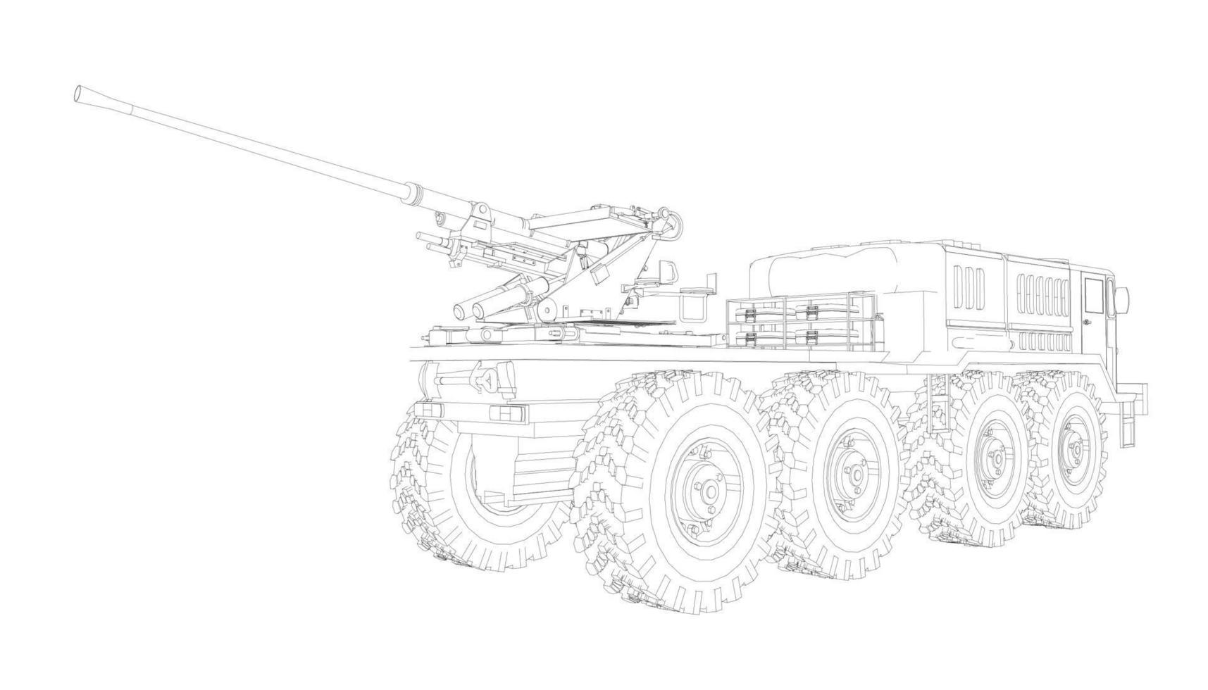 line art of destroyer tank vector