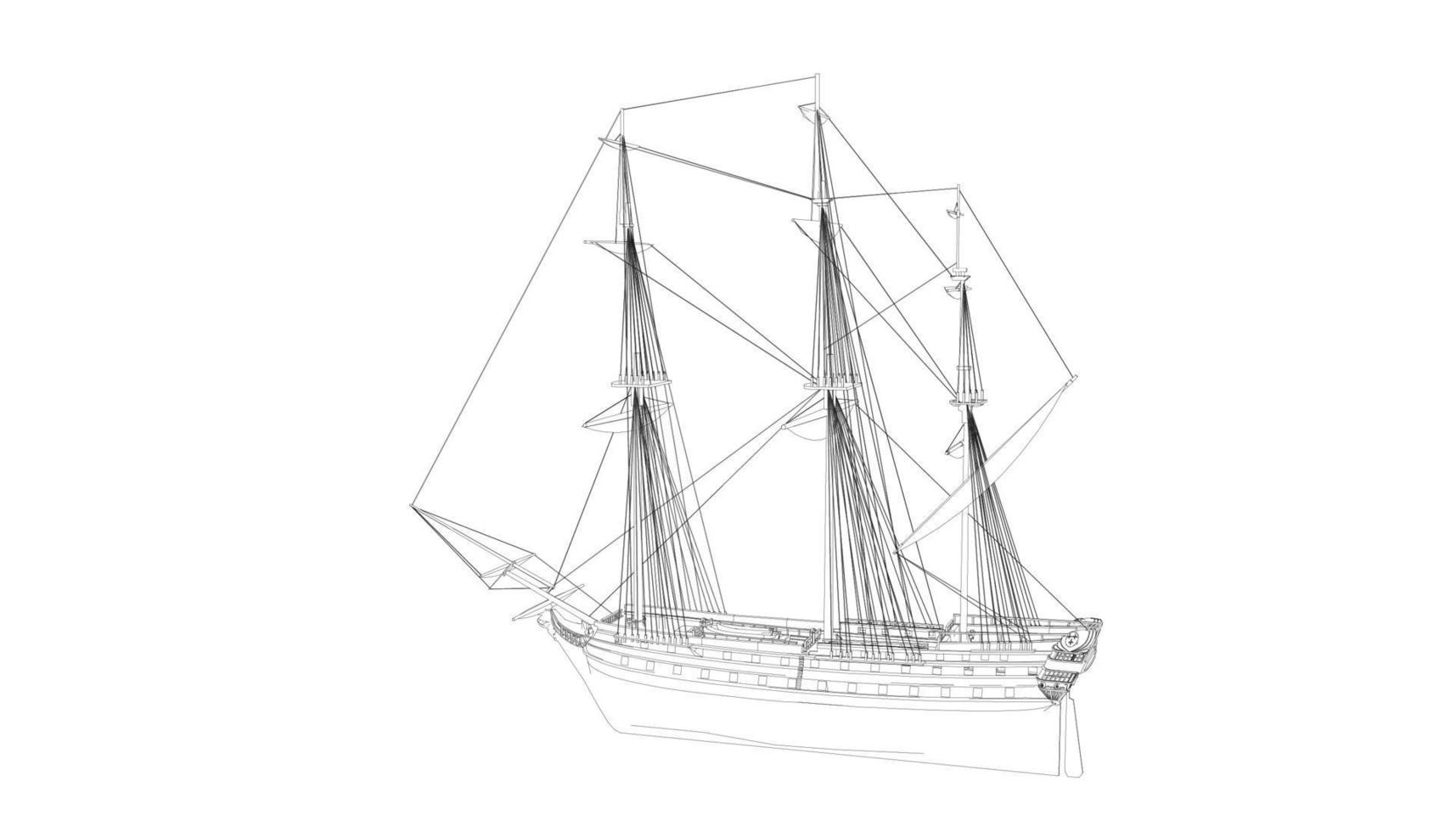 lineart style classic sailboat vector