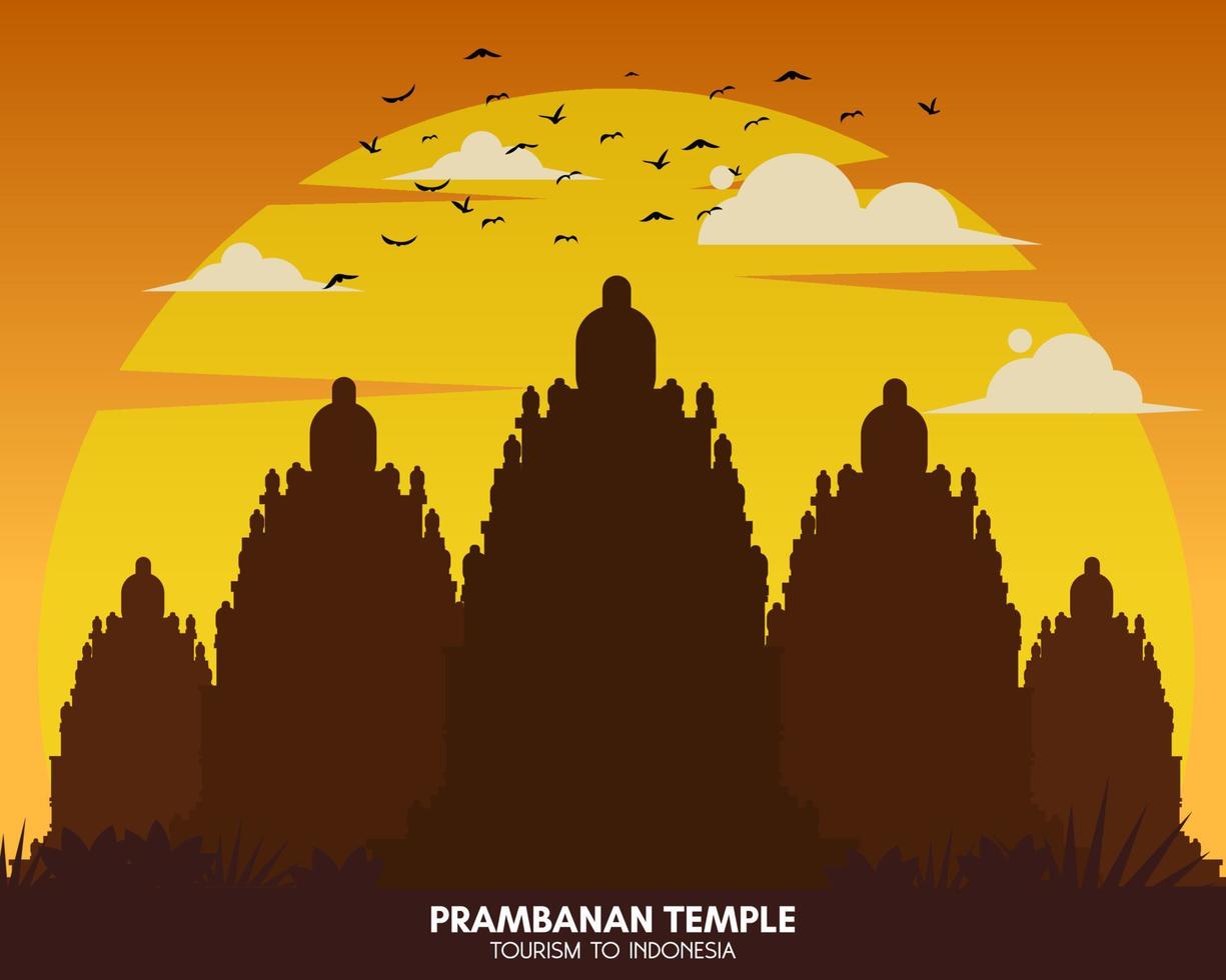 silueta del templo de prambanan vector