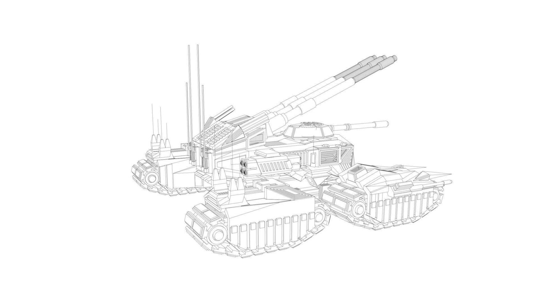 arte lineal de tanques militares vector