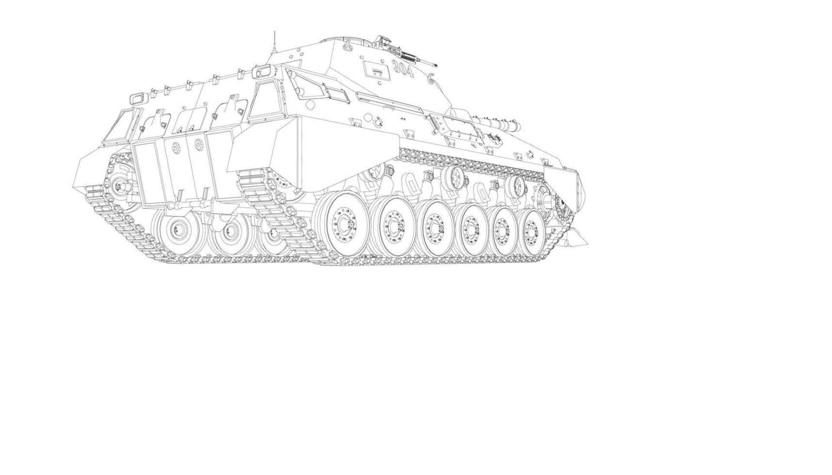 line art of destroyer tank vector