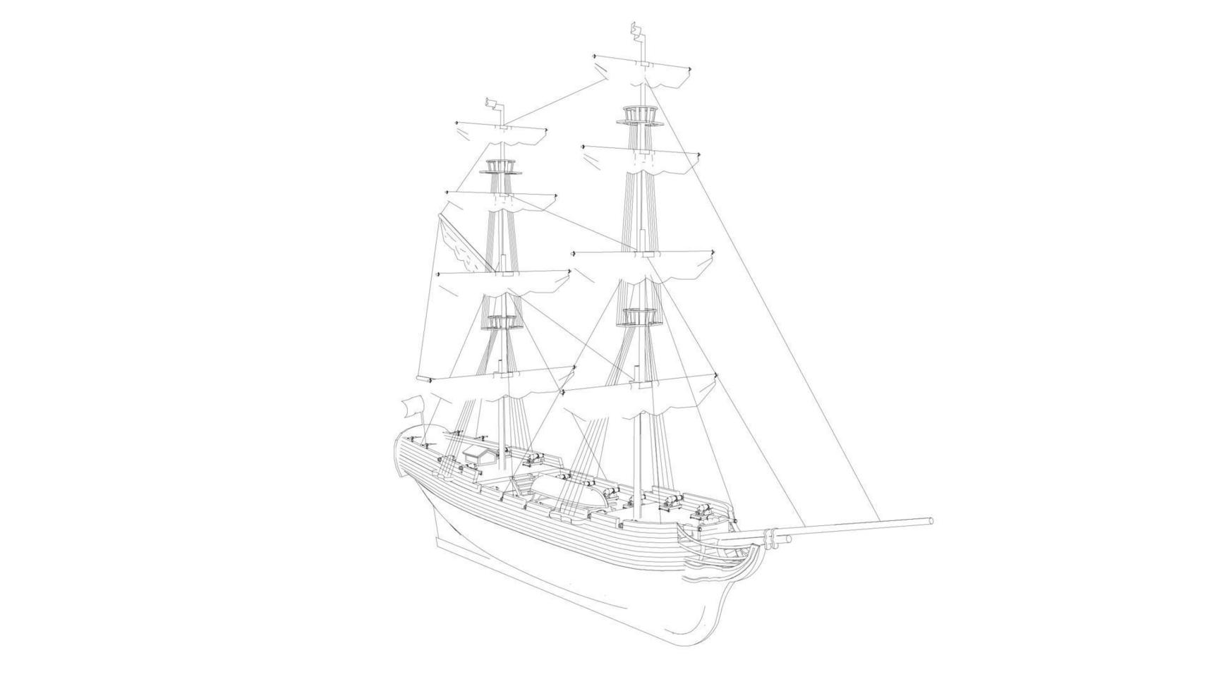 lineart style classic sailboat vector
