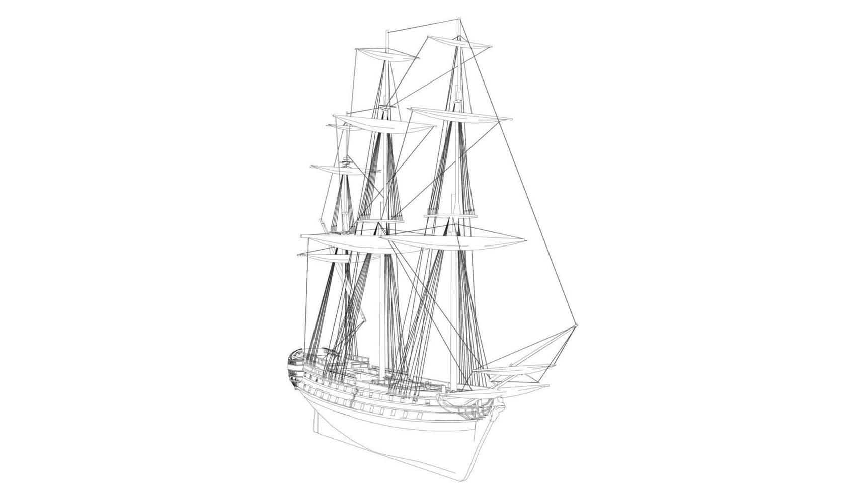 lineart style classic sailboat vector