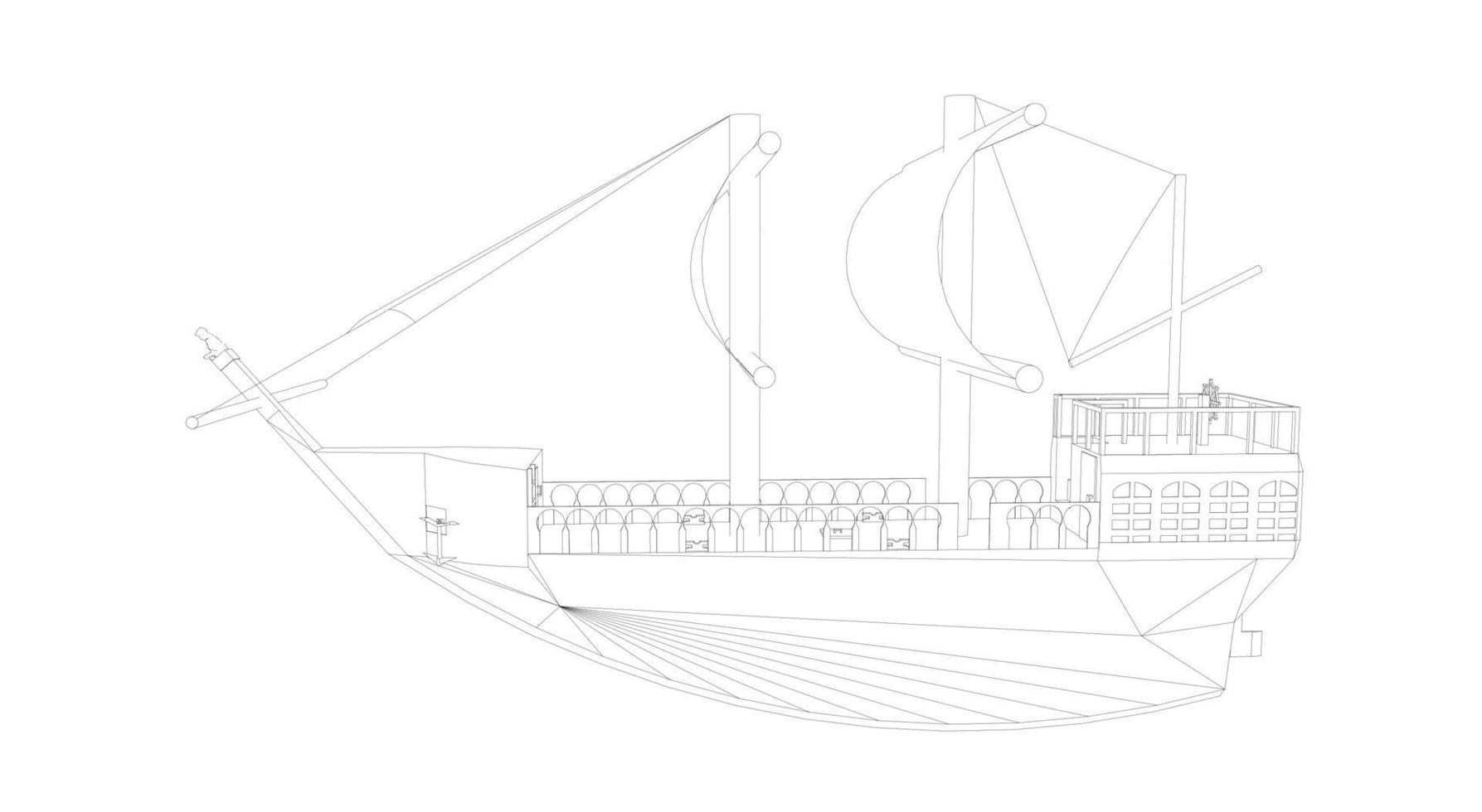 lineart style classic sailboat vector