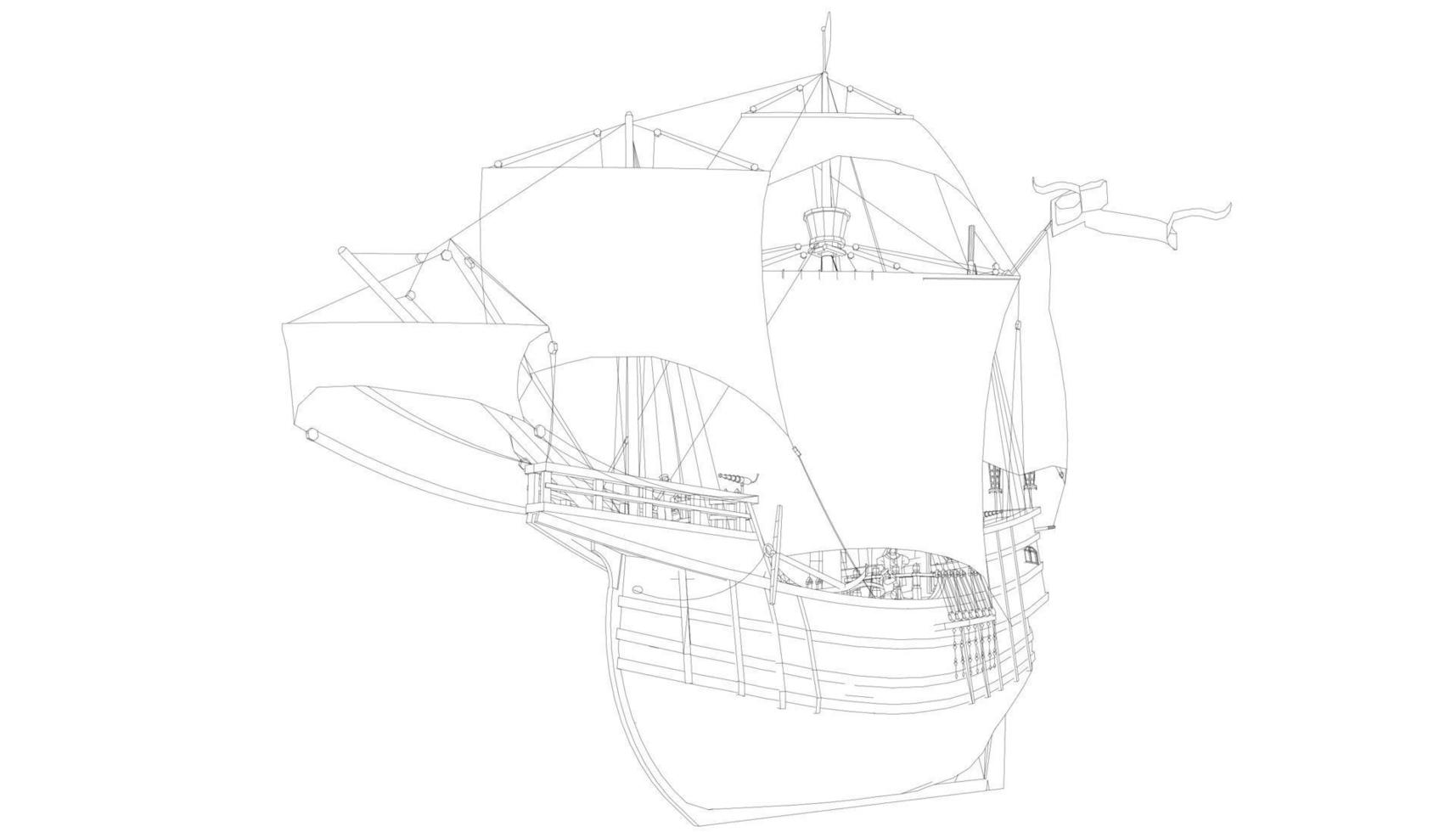 lineart style classic sailboat vector