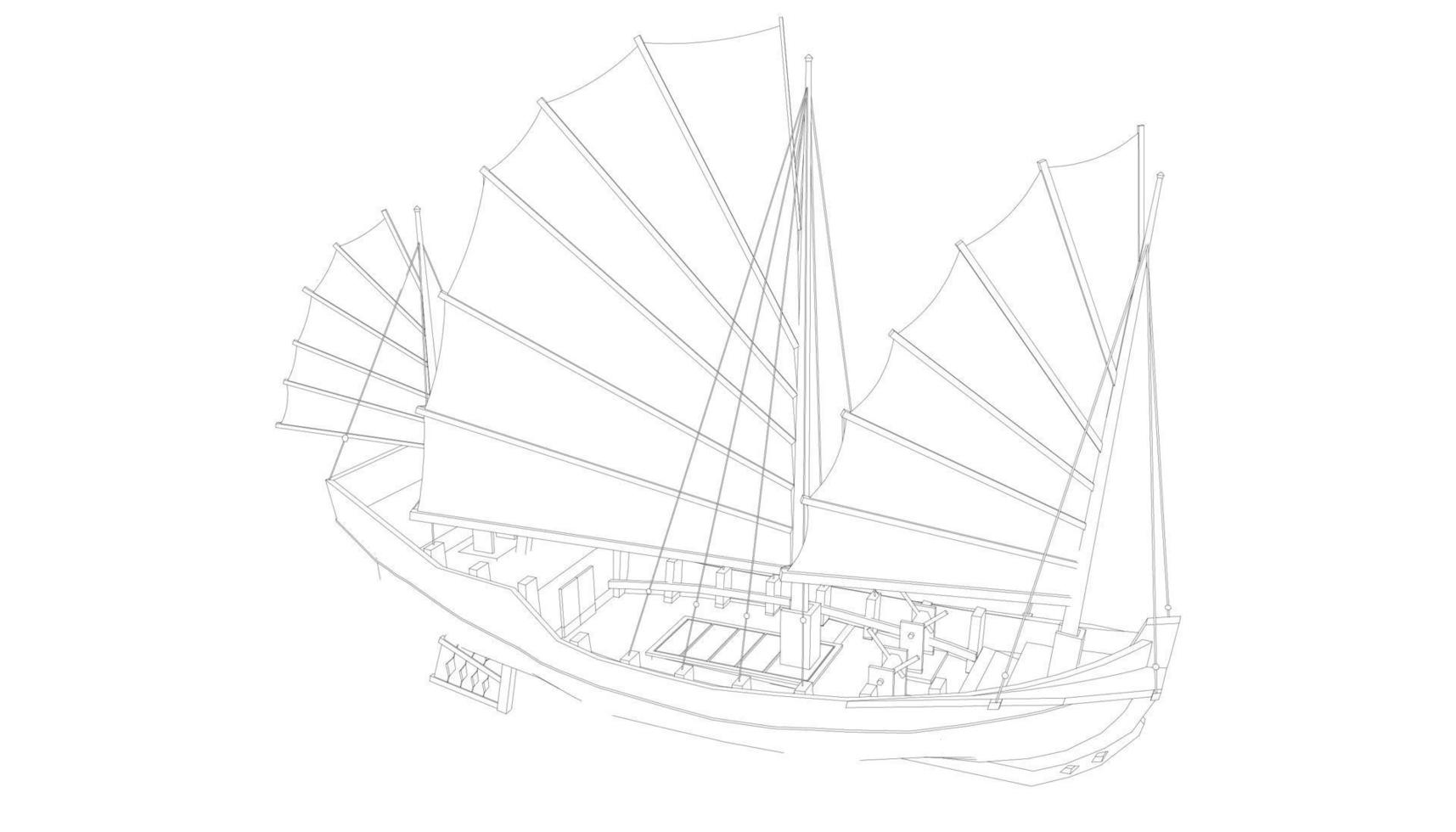 lineart style classic sailboat vector