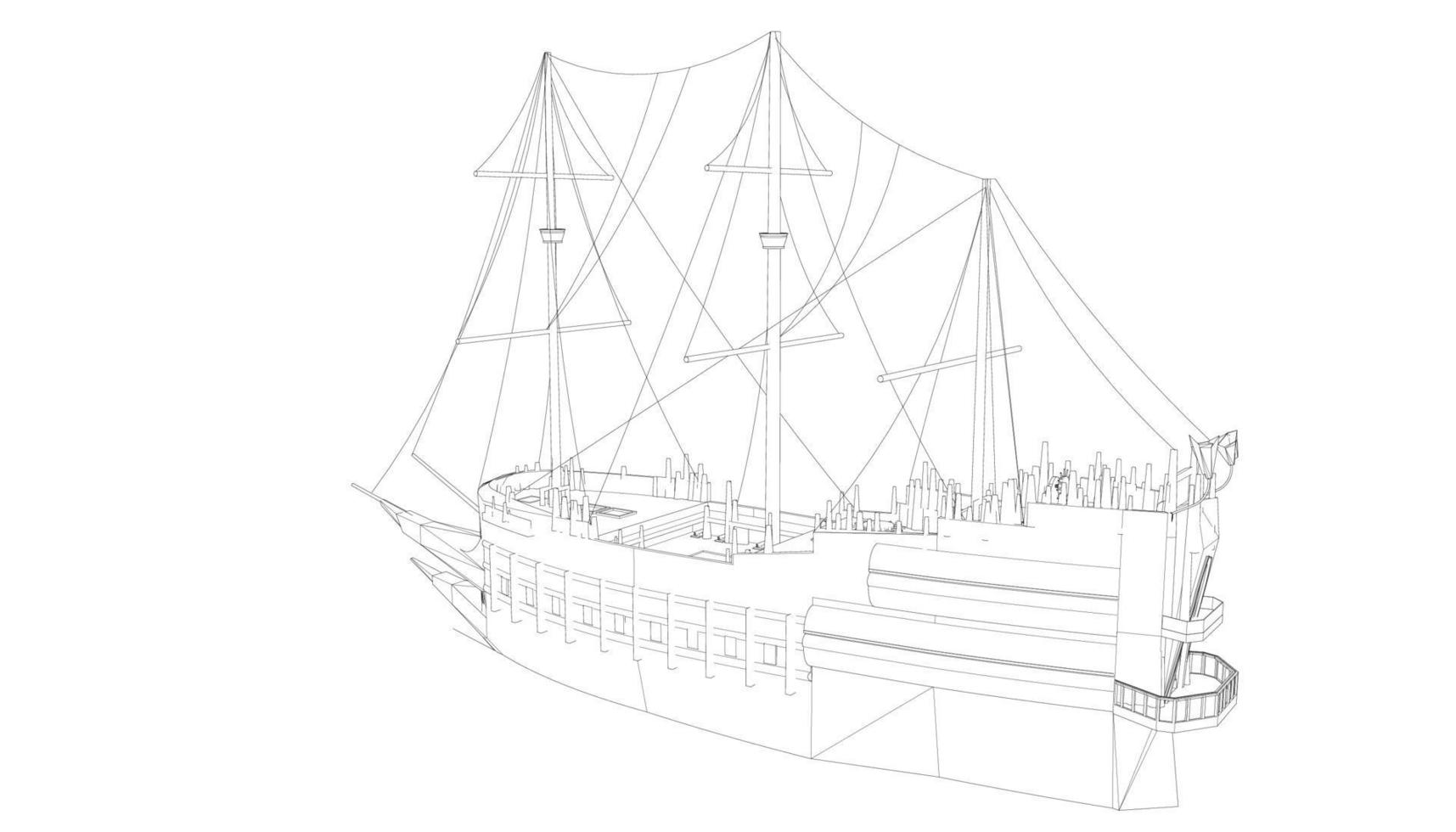 lineart style classic sailboat vector