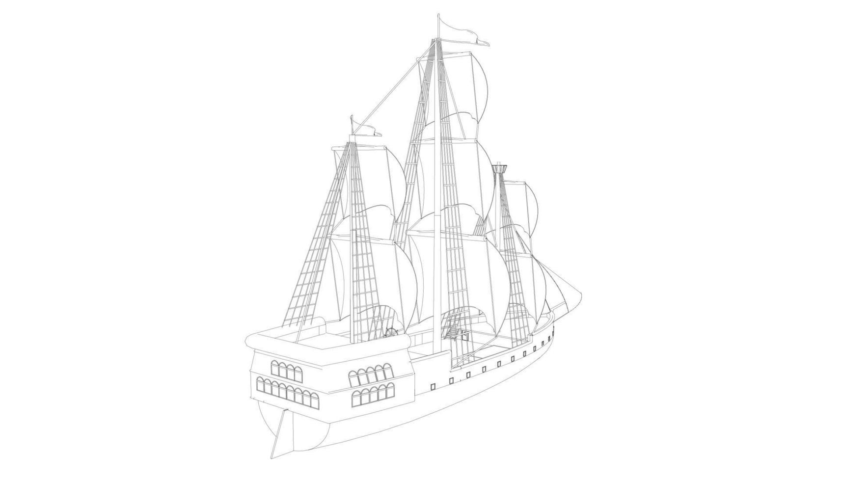 lineart style classic sailboat vector