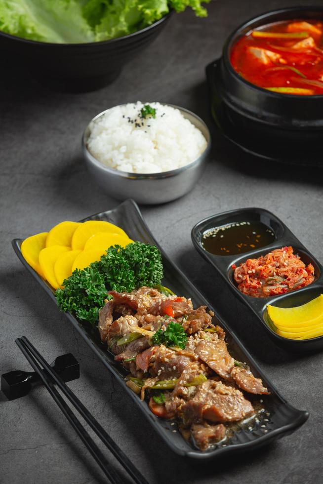 Korean food Bulgogi or marinated beef barbecue ready to serve photo